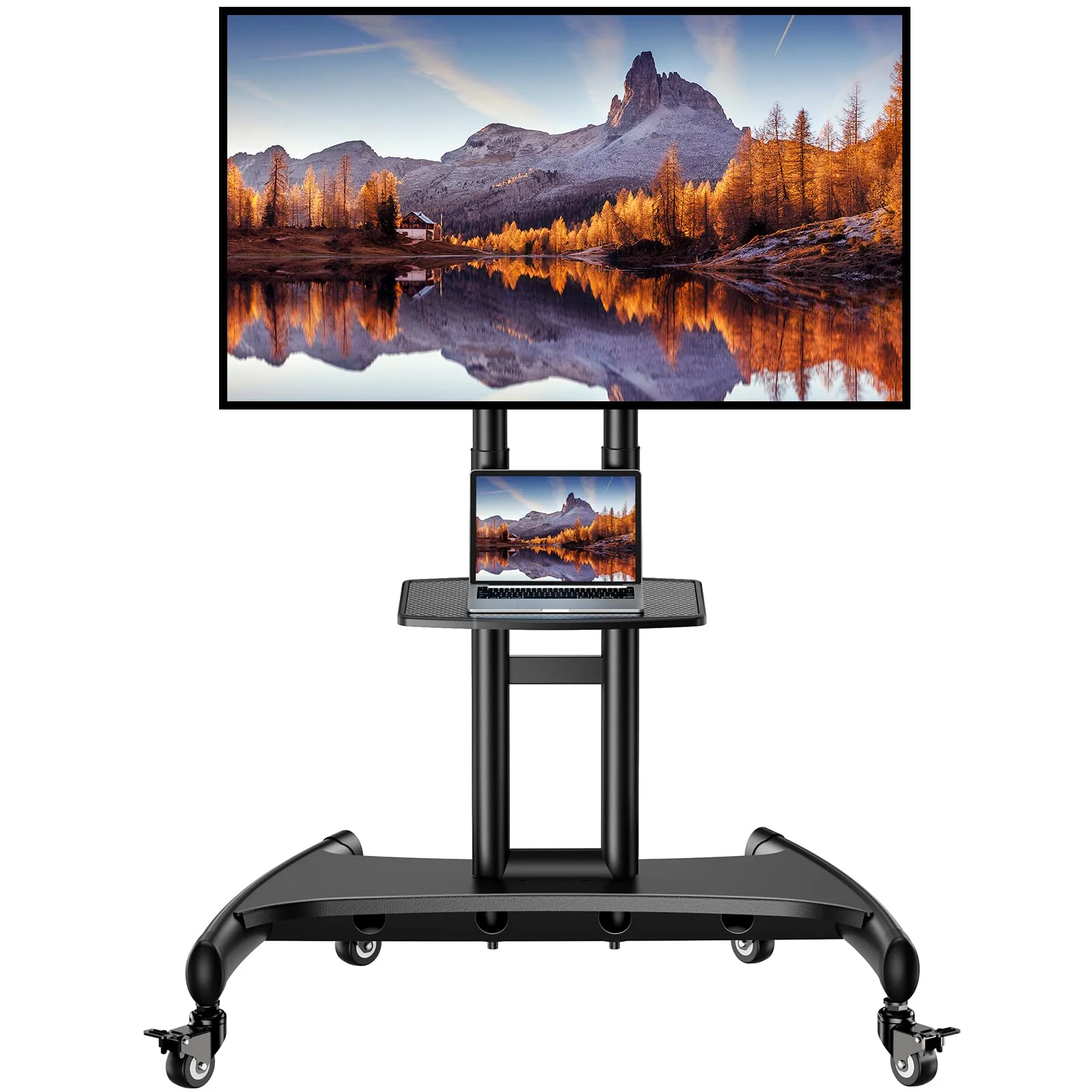Perlegear Rolling TV Stand with AV Shelf for 32-80 Inch TVs, Adjustable Height, Universal VESA, Mobile Cart for Home & Office
