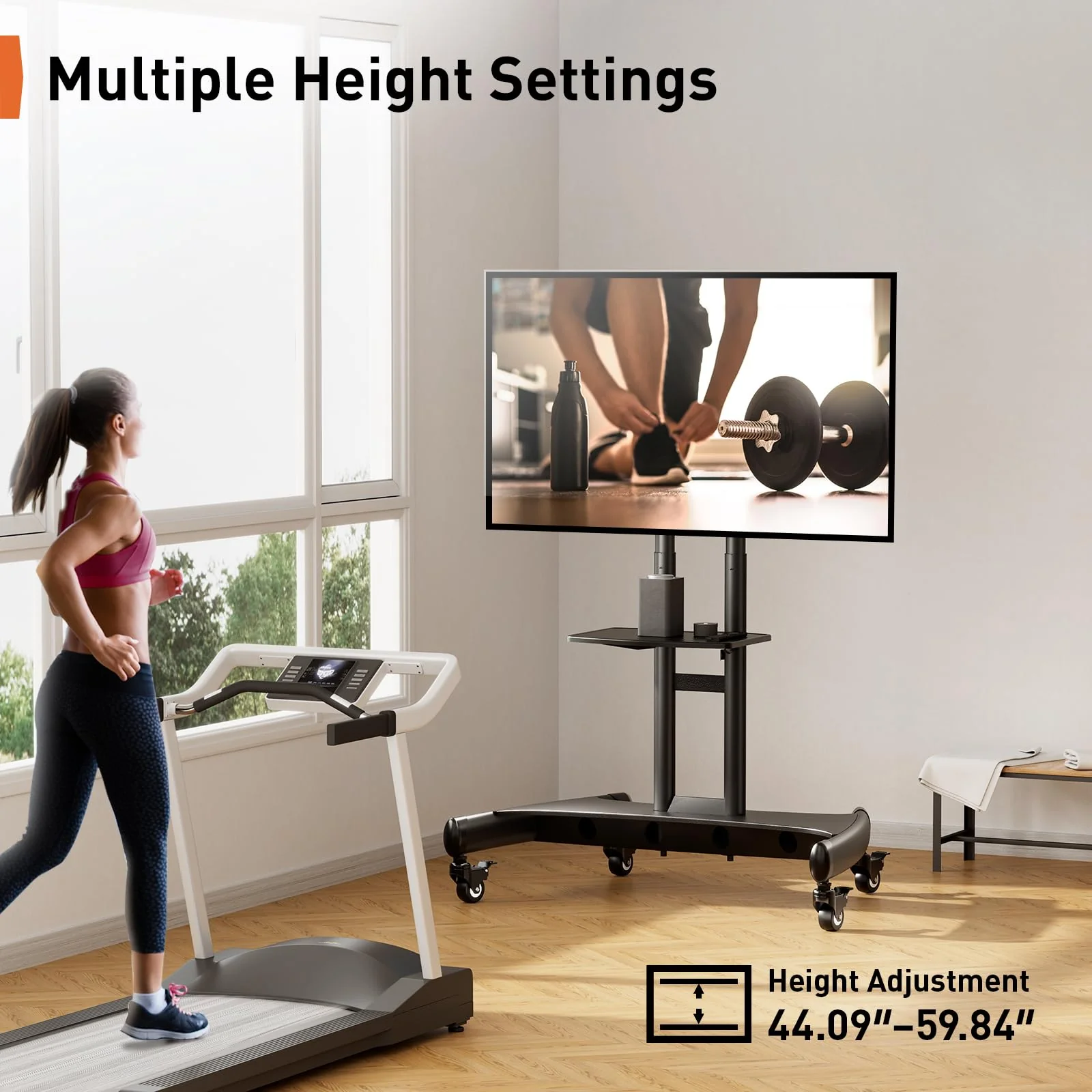 Perlegear Rolling TV Stand with AV Shelf for 32-80 Inch TVs, Adjustable Height, Universal VESA, Mobile Cart for Home & Office