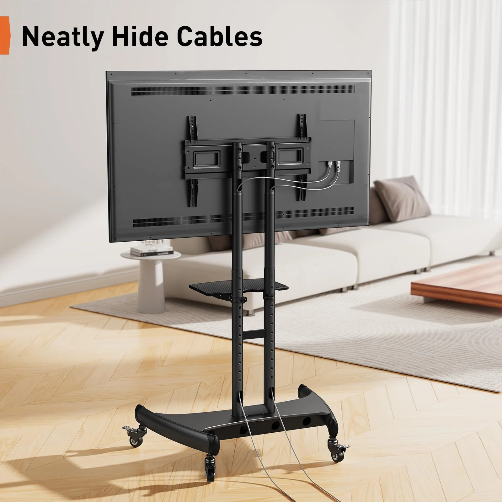 Perlegear Rolling TV Stand with AV Shelf for 32-80 Inch TVs, Adjustable Height, Universal VESA, Mobile Cart for Home & Office