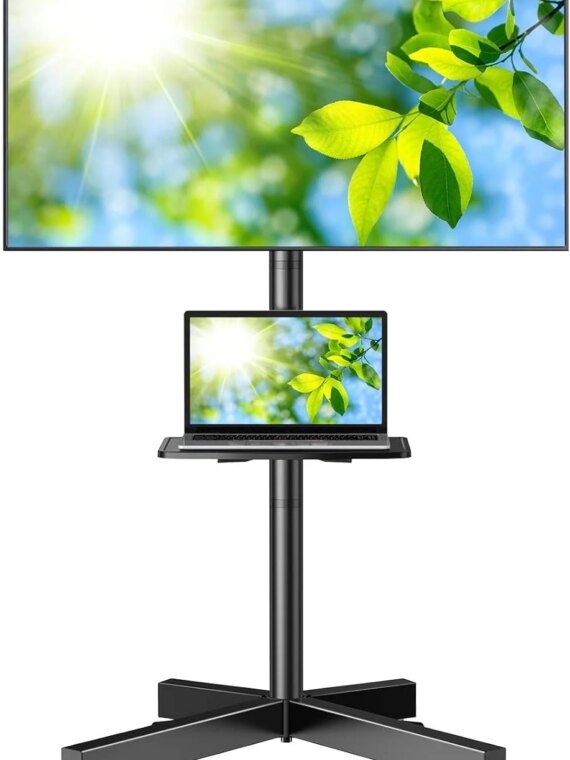 PERLESMITH Mobile TV Stand, 23-60 Inch, Universal VESA, Tilt & Lockable Wheels, Supports 88 lbs