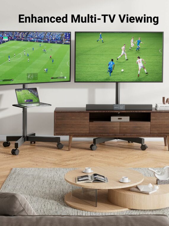 PERLESMITH Mobile TV Stand, 23-60 Inch, Universal VESA, Tilt & Lockable Wheels, Supports 88 lbs