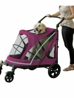 Pet Gear No-Zip Double Pet Stroller, Boysenberry – Spacious Carriage, Easy-Locking Entry, Panoramic View, Comfort Bolster Pad, 12-Inch Tires