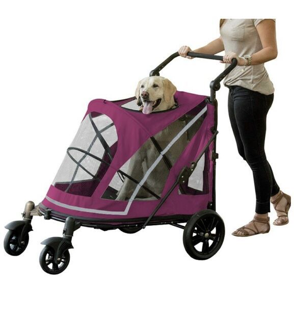 Pet Gear No-Zip Double Pet Stroller, Boysenberry - Spacious Carriage, Easy-Locking Entry, Panoramic View, Comfort Bolster Pad, 12-Inch Tires