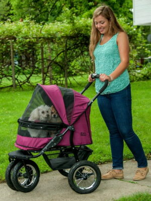 Pet Gear No-Zip Double Pet Stroller, Boysenberry - Spacious Carriage, Easy-Locking Entry, Panoramic View, Comfort Bolster Pad, 12-Inch Tires