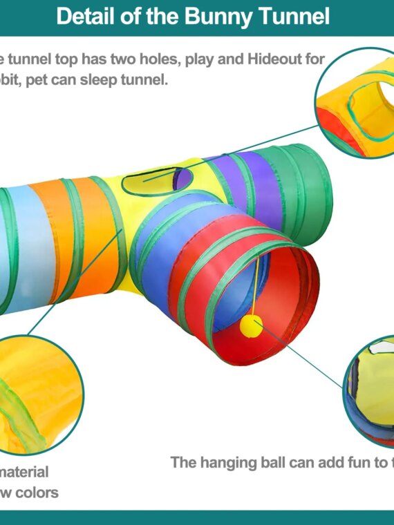 PetJoy Rabbit Tunnel & Chew Toy Set - Tear-Resistant Polyester, Includes Tunnel, Grass Balls, Apple Sticks, Loofahs - For Rabbits & Small Rodents
