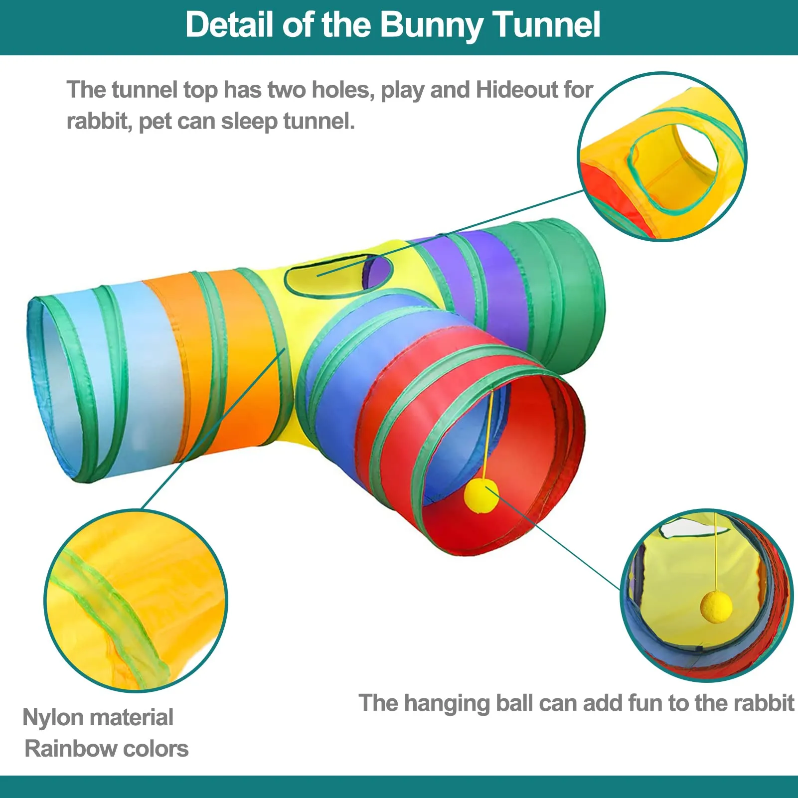 PetJoy Rabbit Tunnel & Chew Toy Set - Tear-Resistant Polyester, Includes Tunnel, Grass Balls, Apple Sticks, Loofahs - For Rabbits & Small Rodents