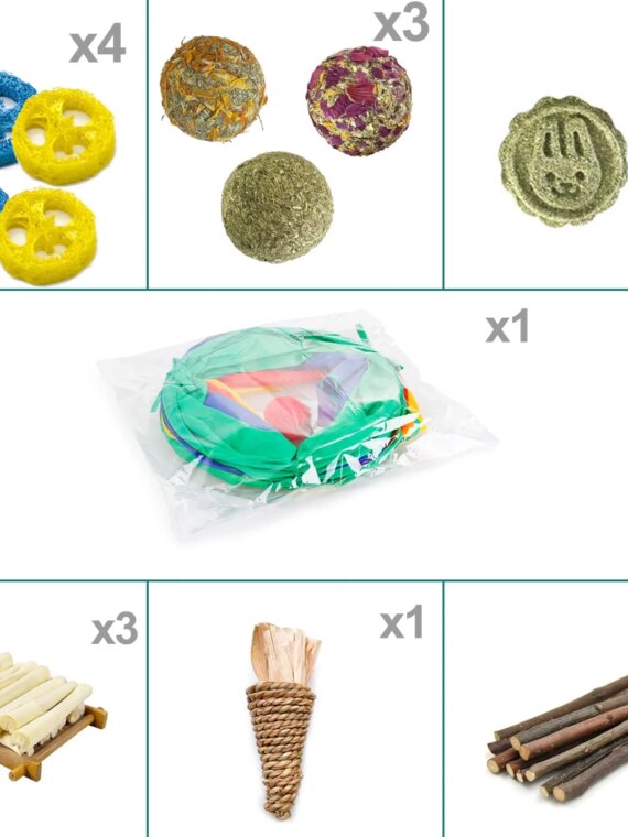 PetJoy Rabbit Tunnel & Chew Toy Set - Tear-Resistant Polyester, Includes Tunnel, Grass Balls, Apple Sticks, Loofahs - For Rabbits & Small Rodents