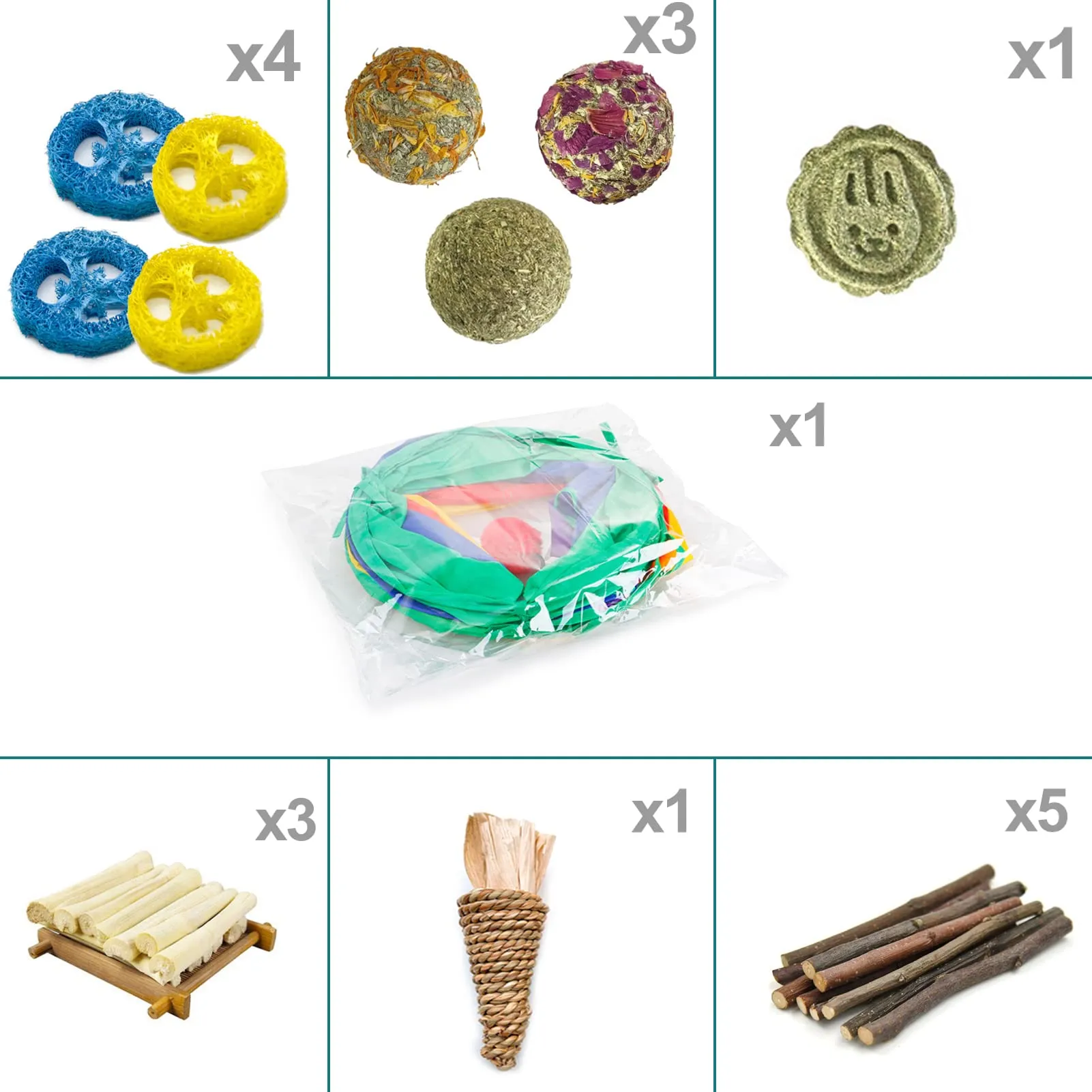 PetJoy Rabbit Tunnel & Chew Toy Set - Tear-Resistant Polyester, Includes Tunnel, Grass Balls, Apple Sticks, Loofahs - For Rabbits & Small Rodents