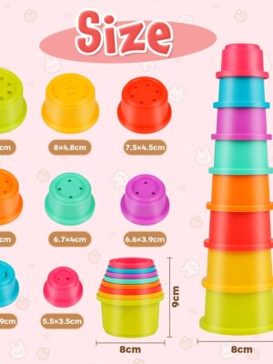 PetPlay 8-Piece Stackable Plastic Nesting Snack Cups for Rabbits – Durable, Colorful, BPA-Free Toys