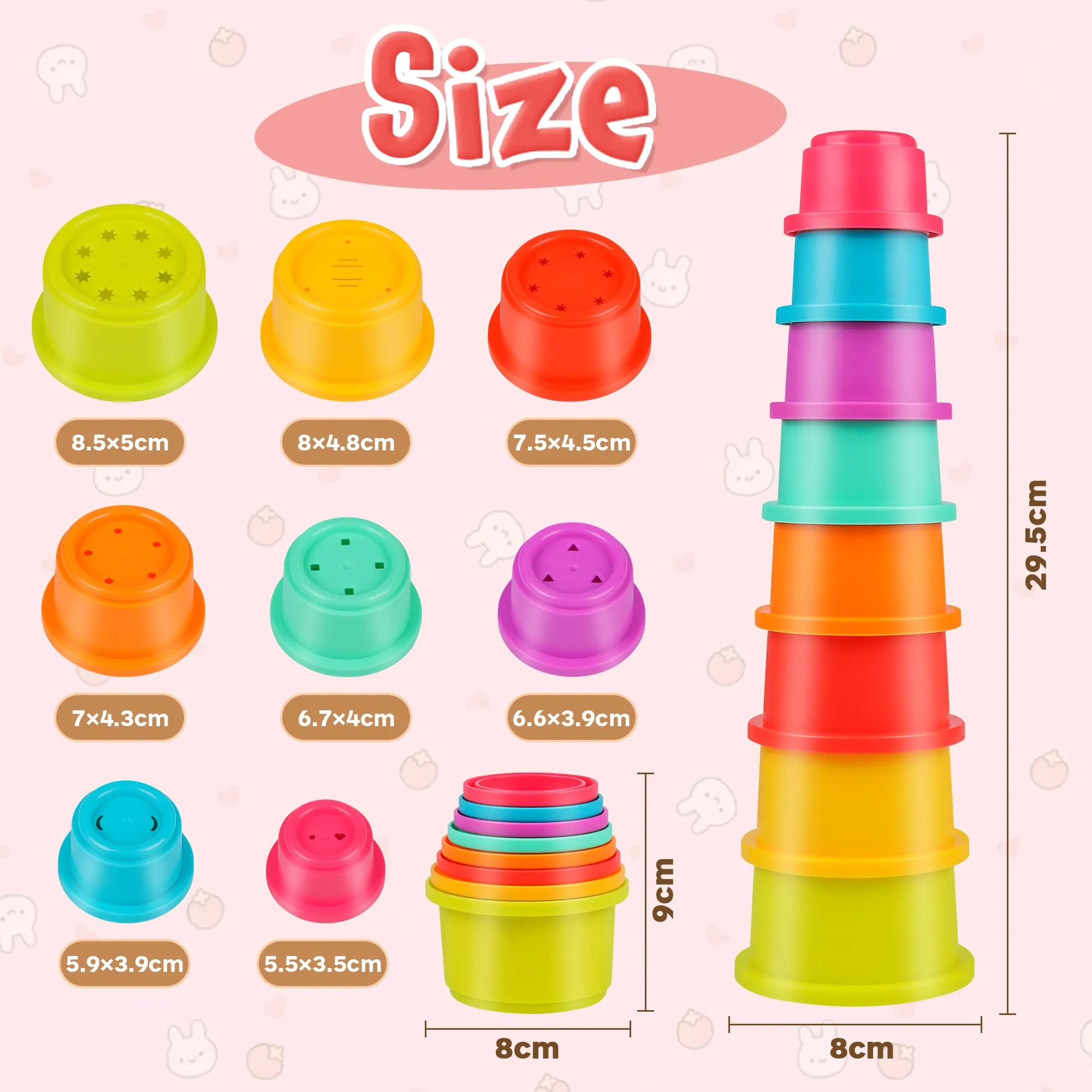 PetPlay 8-Piece Stackable Plastic Nesting Snack Cups for Rabbits - Durable, Colorful, BPA-Free Toys