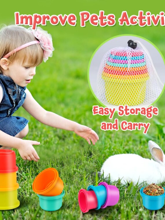 PetPlay 8-Piece Stackable Plastic Nesting Snack Cups for Rabbits - Durable, Colorful, BPA-Free Toys