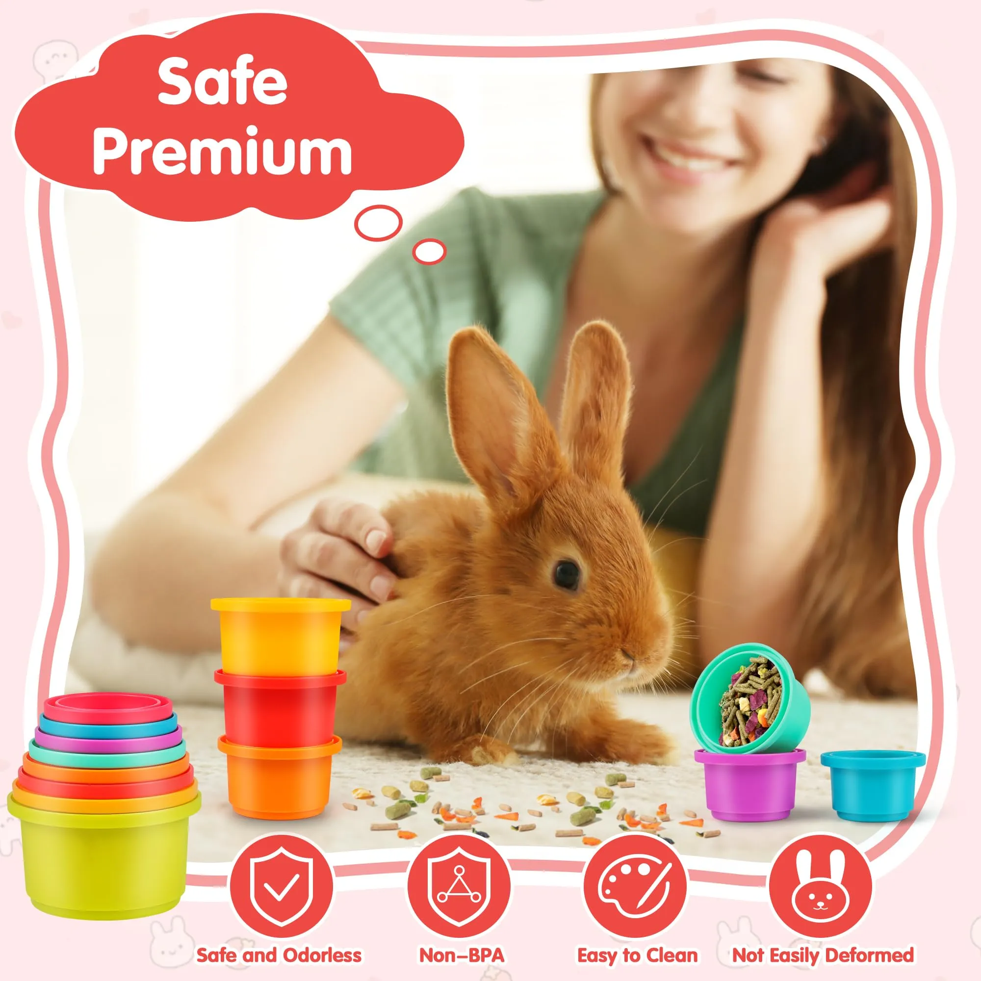 PetPlay 8-Piece Stackable Plastic Nesting Snack Cups for Rabbits - Durable, Colorful, BPA-Free Toys