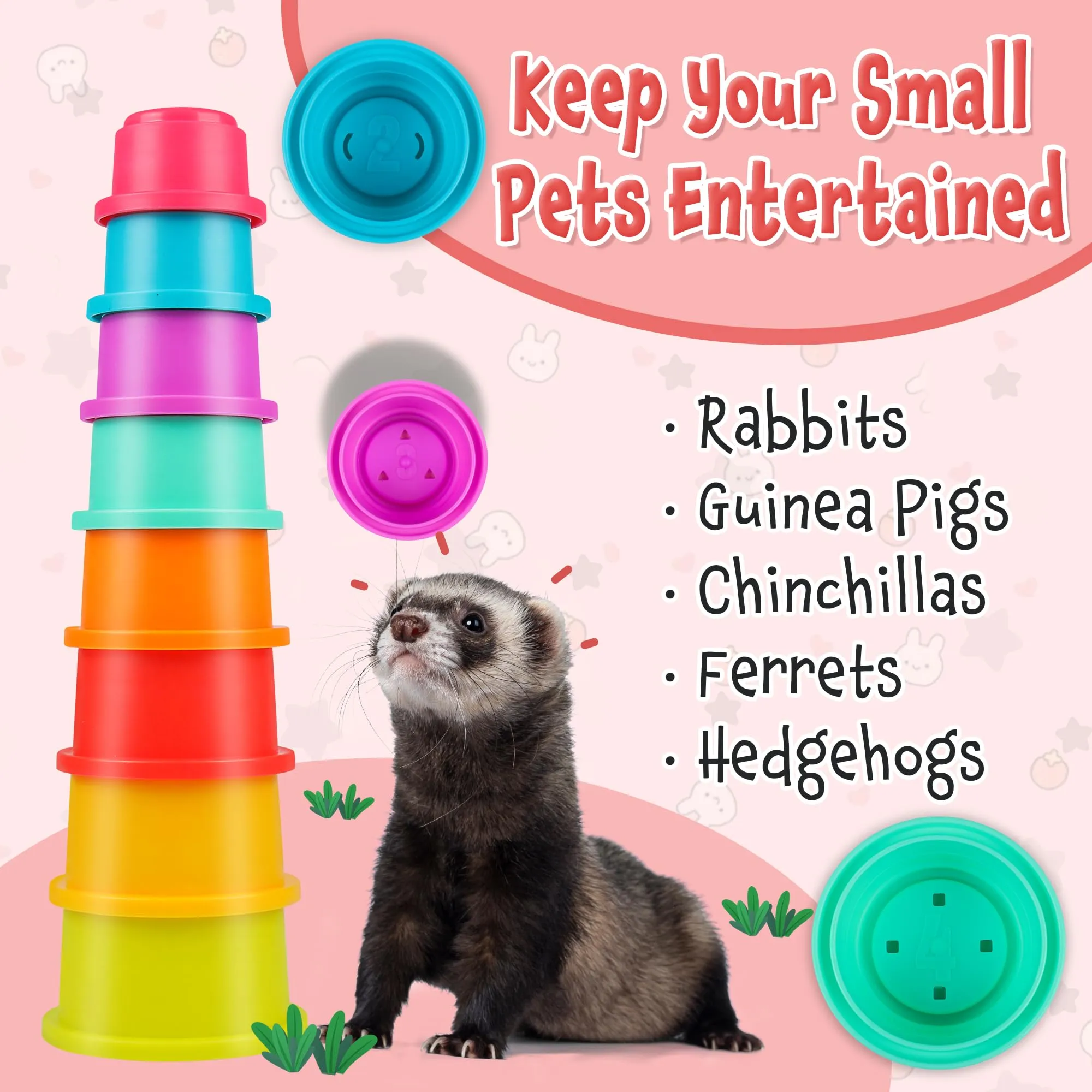 PetPlay 8-Piece Stackable Plastic Nesting Snack Cups for Rabbits - Durable, Colorful, BPA-Free Toys