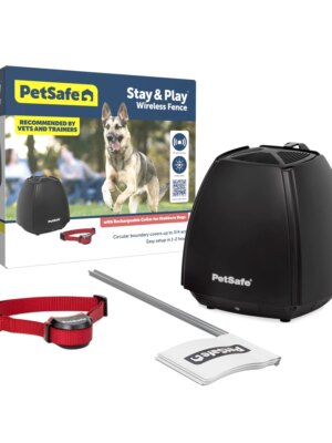PetSafe Stay & Play Wireless Dog Fence for Stubborn Dogs, 3/4-Acre Coverage, Rechargeable Collar