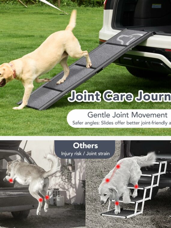 PetThem Aluminum Dog Ramp for SUVs - 63" Long, 17" Wide, Non-Slip, Supports 250 lbs