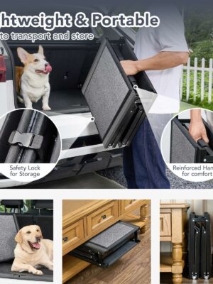 PetThem Aluminum Dog Ramp for SUVs – 63″ Long, 17″ Wide, Non-Slip, Supports 250 lbs