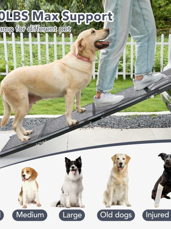 PetThem Aluminum Dog Ramp for SUVs - 63" Long, 17" Wide, Non-Slip, Supports 250 lbs