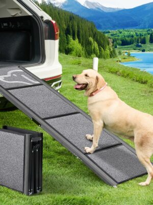 PetThem Aluminum Dog Ramp for SUVs - 63" Long, 17" Wide, Non-Slip, Supports 250 lbs