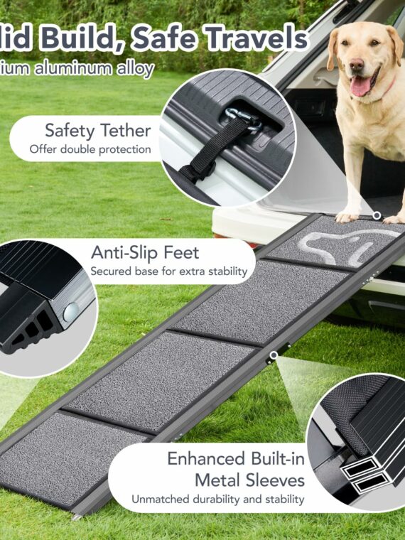 PetThem Aluminum Dog Ramp for SUVs - 63" Long, 17" Wide, Non-Slip, Supports 250 lbs