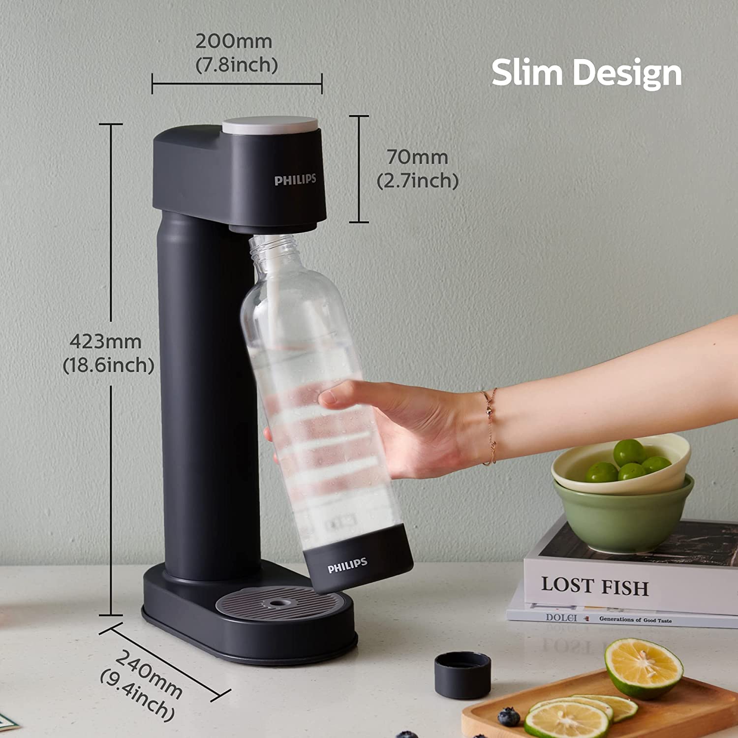 Philips Soda Maker - Compact Carbonating Machine, Compatible with 60L CO2 Cylinder, Includes 1L BPA-Free Bottle