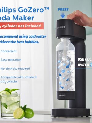 Philips Soda Maker – Compact Carbonating Machine, Compatible with 60L CO2 Cylinder, Includes 1L BPA-Free Bottle