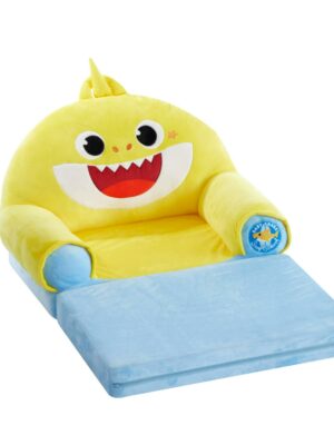 Pinkfong Baby Shark 2-in-1 Flip Out Chair, Blue, Plush Polyester, Converts to Bed, Lightweight & Portable