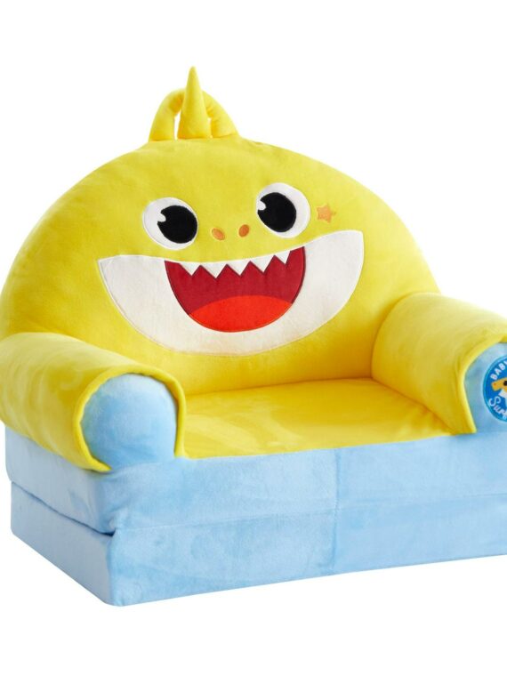 Pinkfong Baby Shark 2-in-1 Flip Out Chair, Blue, Plush Polyester, Converts to Bed, Lightweight & Portable