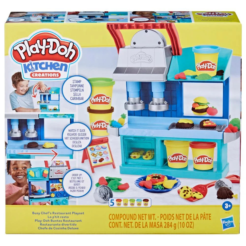 Play-Doh Kitchen Creations Busy Chef's Restaurant Set, 5 Colors, Interactive Playset for Kids