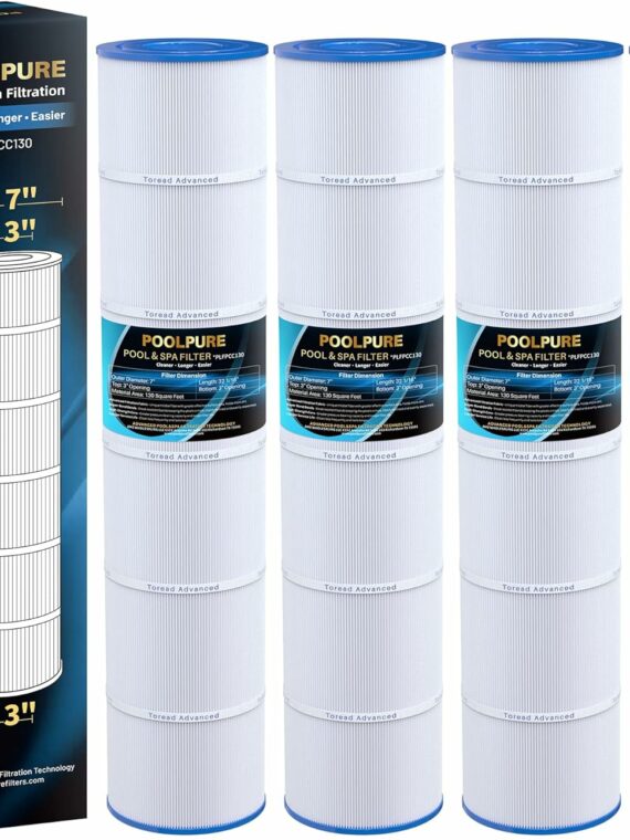 POOLPURE PLFPCC130 Pool Filter, 130 sq.ft, Replaces Pentair CCP520, NSF/ANSI 50 Certified, Trilobal Fabric