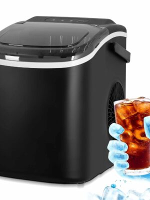 Portable Black Ice Maker - Compact Self-Cleaning Countertop Machine with Scoop & Basket, 26.6 lbs/Day, 8-10 Min Cycle, Ideal for Home/Office Use