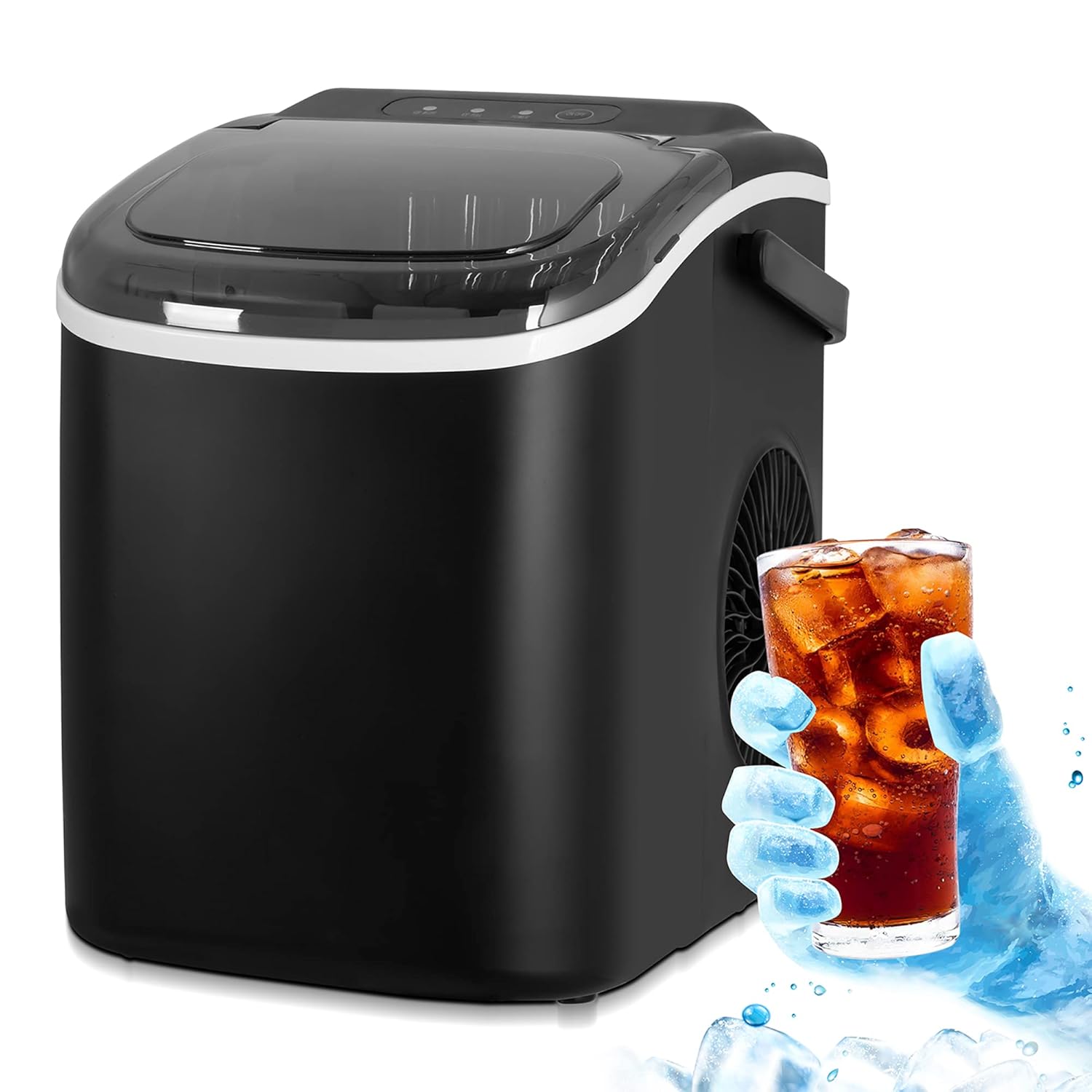 Portable Black Ice Maker - Compact Self-Cleaning Countertop Machine with Scoop & Basket, 26.6 lbs/Day, 8-10 Min Cycle, Ideal for Home/Office Use