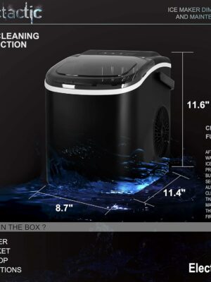 Portable Black Ice Maker – Compact Self-Cleaning Countertop Machine with Scoop & Basket, 26.6 lbs/Day, 8-10 Min Cycle, Ideal for Home/Office Use