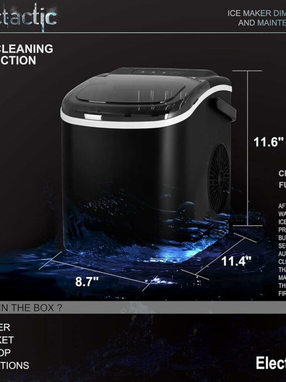Portable Black Ice Maker - Compact Self-Cleaning Countertop Machine with Scoop & Basket, 26.6 lbs/Day, 8-10 Min Cycle, Ideal for Home/Office Use