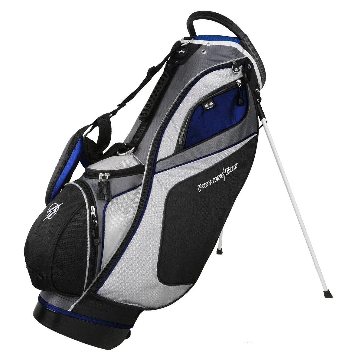 PowerBilt Dunes 14-Way Golf Stand Bag, Black/Blue, Lightweight with 5 Pockets, Double Strap, Durable Nylon