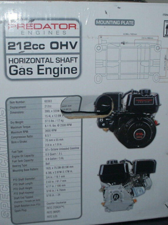 Predator 212cc 6.5 HP OHV Horizontal Shaft Engine for Air Compressors & Lawn Mowers, Model 69730