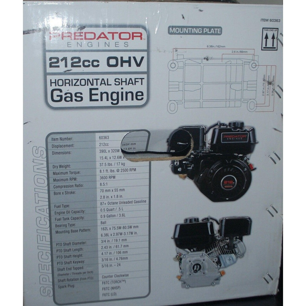 Predator 212cc 6.5 HP OHV Horizontal Shaft Engine for Air Compressors & Lawn Mowers, Model 69730