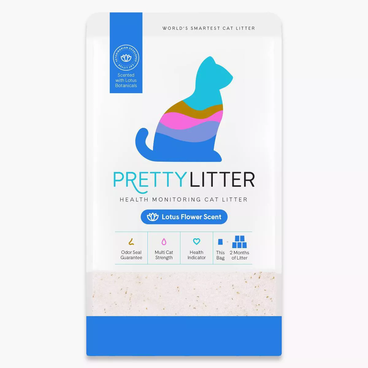 PrettyLitter Lotus Flower Scented Cat Litter, 8lbs - Advanced Odor Control, Lightweight, 99% Dust-Free, Non-Clumping