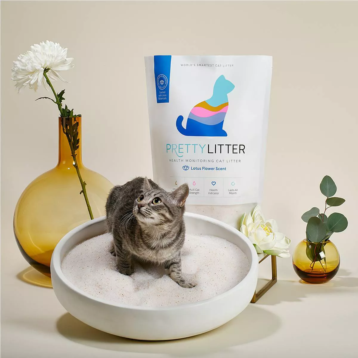 PrettyLitter Lotus Flower Scented Cat Litter, 8lbs - Advanced Odor Control, Lightweight, 99% Dust-Free, Non-Clumping