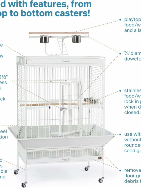 Prevue Pet Products Wrought Iron Bird Cage, Chalk White, 36"x24"x66", Includes Stand & Accessories