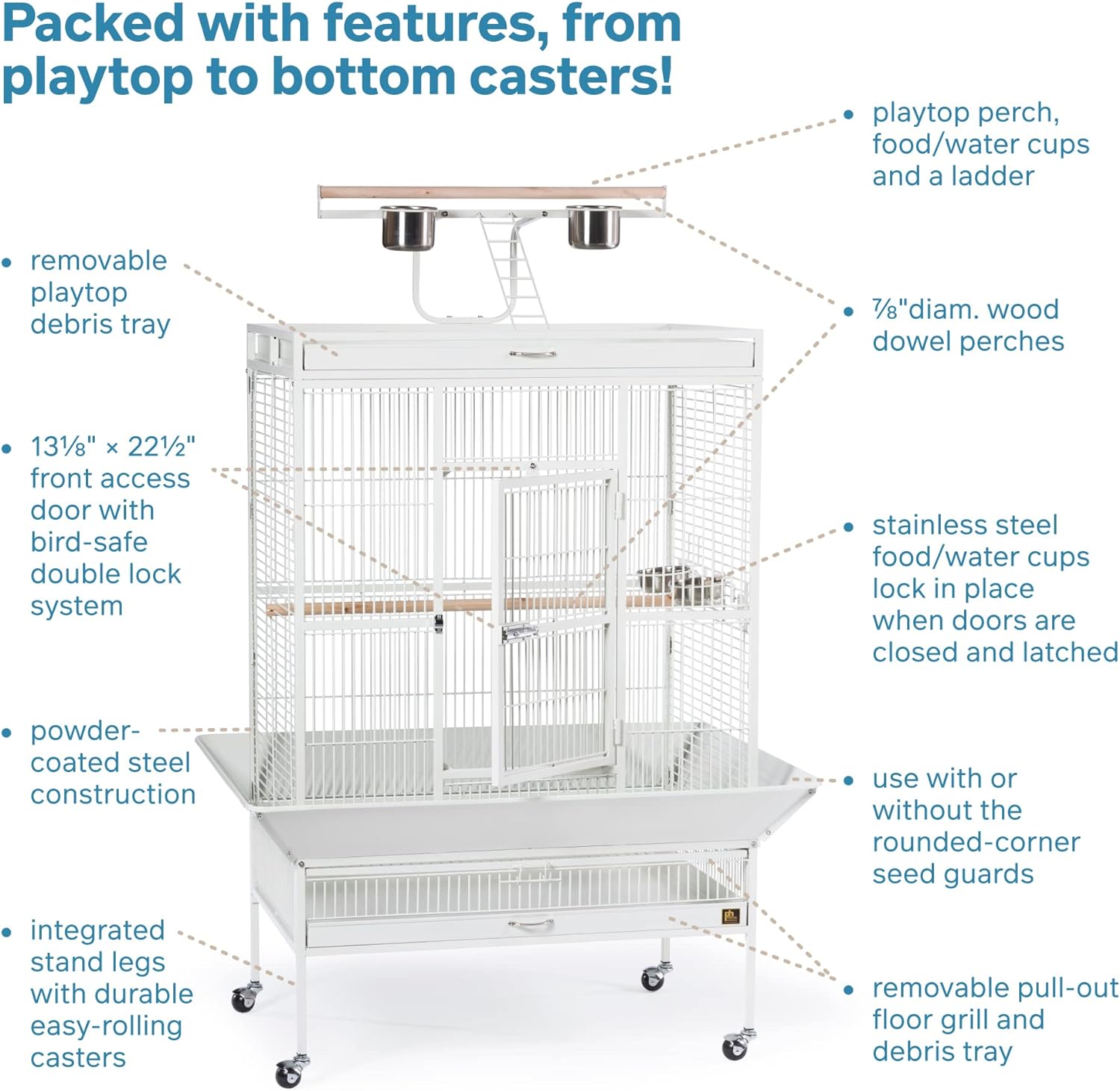 Prevue Pet Products Wrought Iron Bird Cage, Chalk White, 36"x24"x66", Includes Stand & Accessories