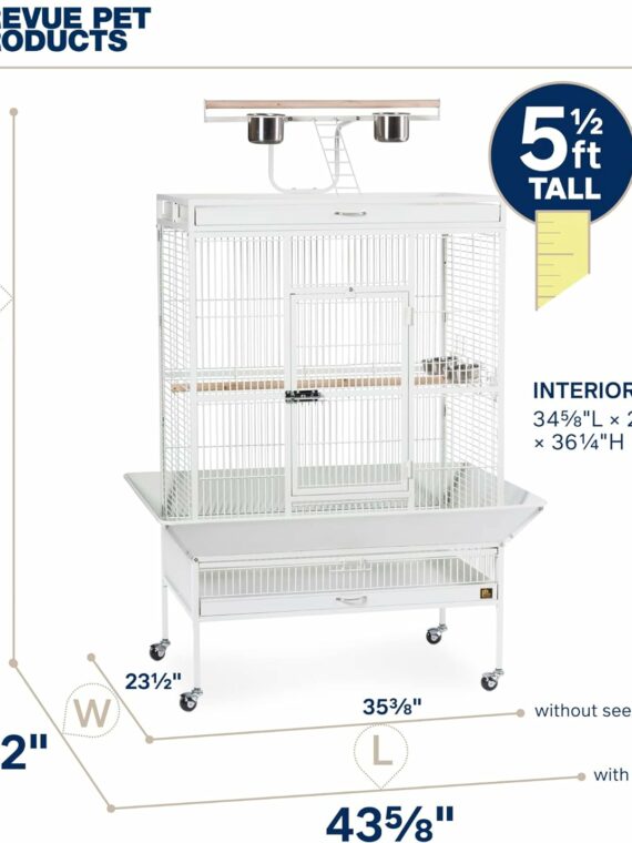 Prevue Pet Products Wrought Iron Bird Cage, Chalk White, 36"x24"x66", Includes Stand & Accessories