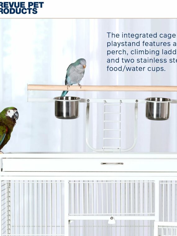 Prevue Pet Products Wrought Iron Bird Cage, Chalk White, 36"x24"x66", Includes Stand & Accessories