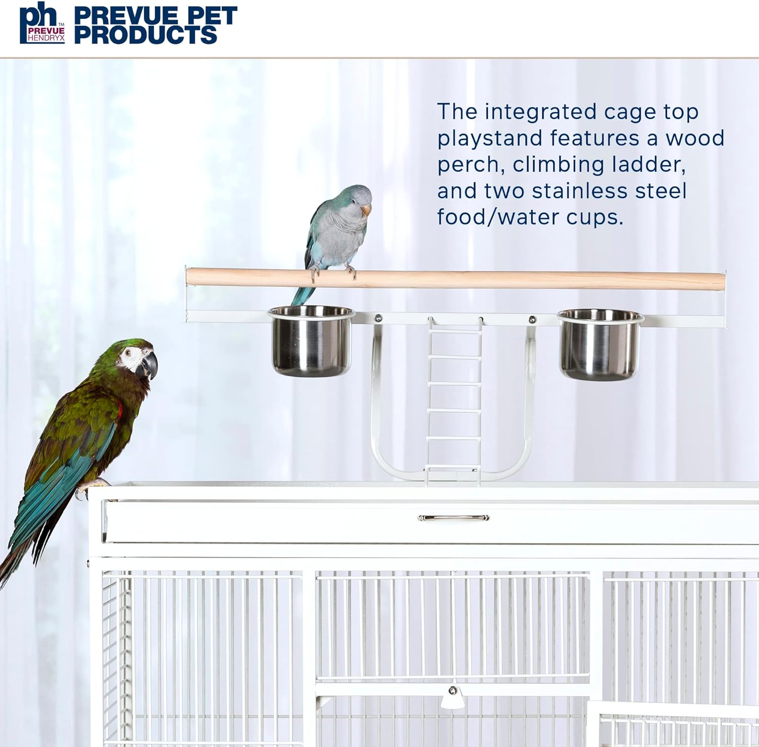 Prevue Pet Products Wrought Iron Bird Cage, Chalk White, 36"x24"x66", Includes Stand & Accessories