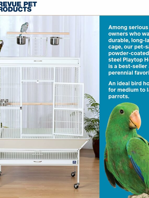 Prevue Pet Products Wrought Iron Bird Cage, Chalk White, 36"x24"x66", Includes Stand & Accessories