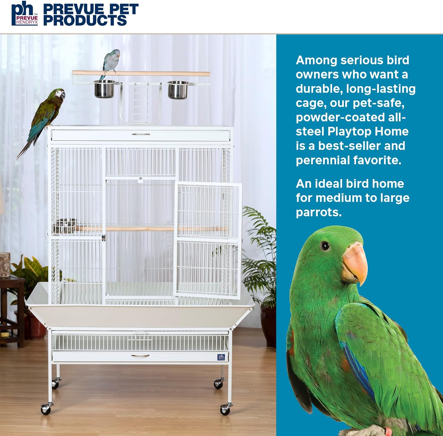 Prevue Pet Products Wrought Iron Bird Cage, Chalk White, 36"x24"x66", Includes Stand & Accessories