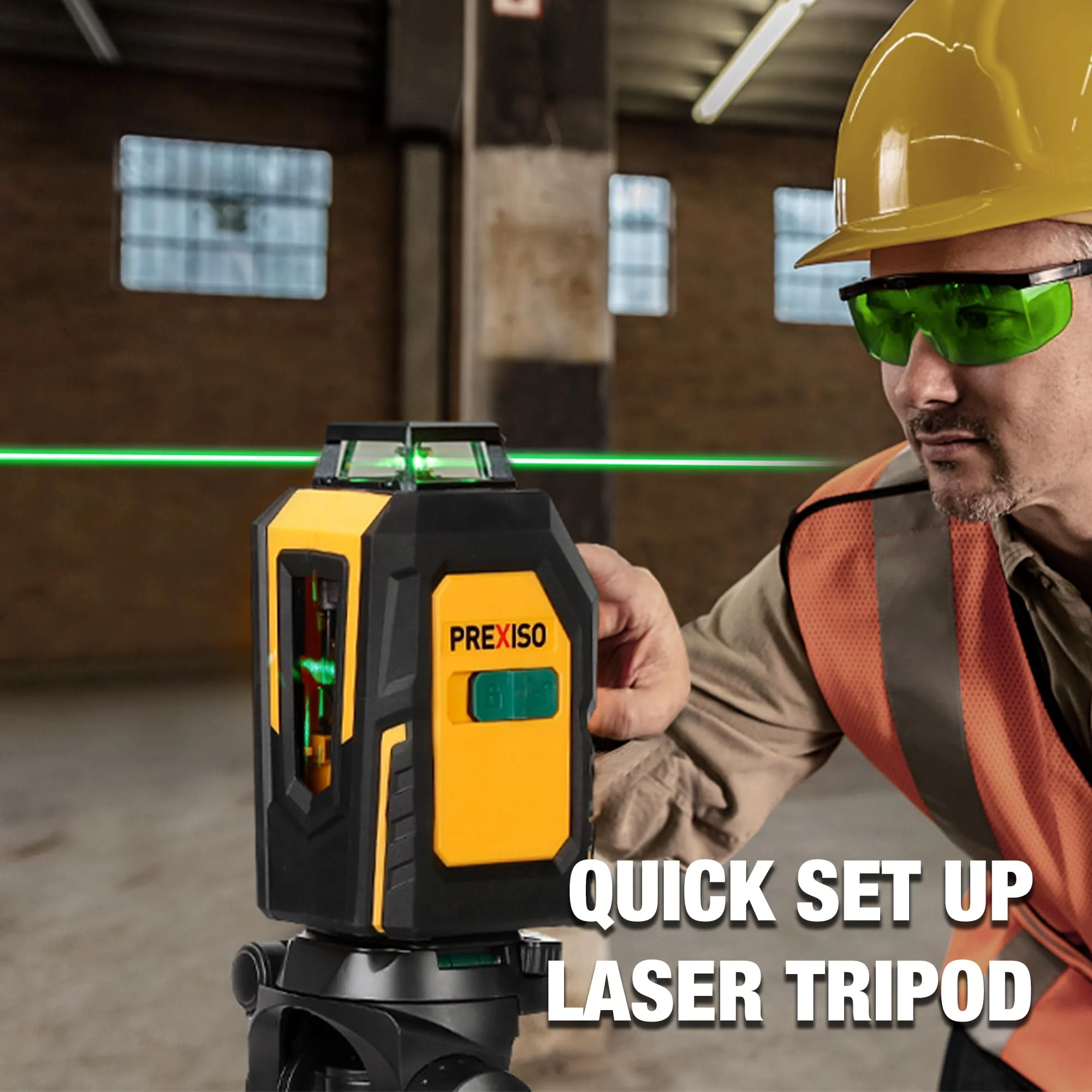 PREXISO 360° Self-Leveling Green Cross Line Laser Level with Tripod, 100Ft Range