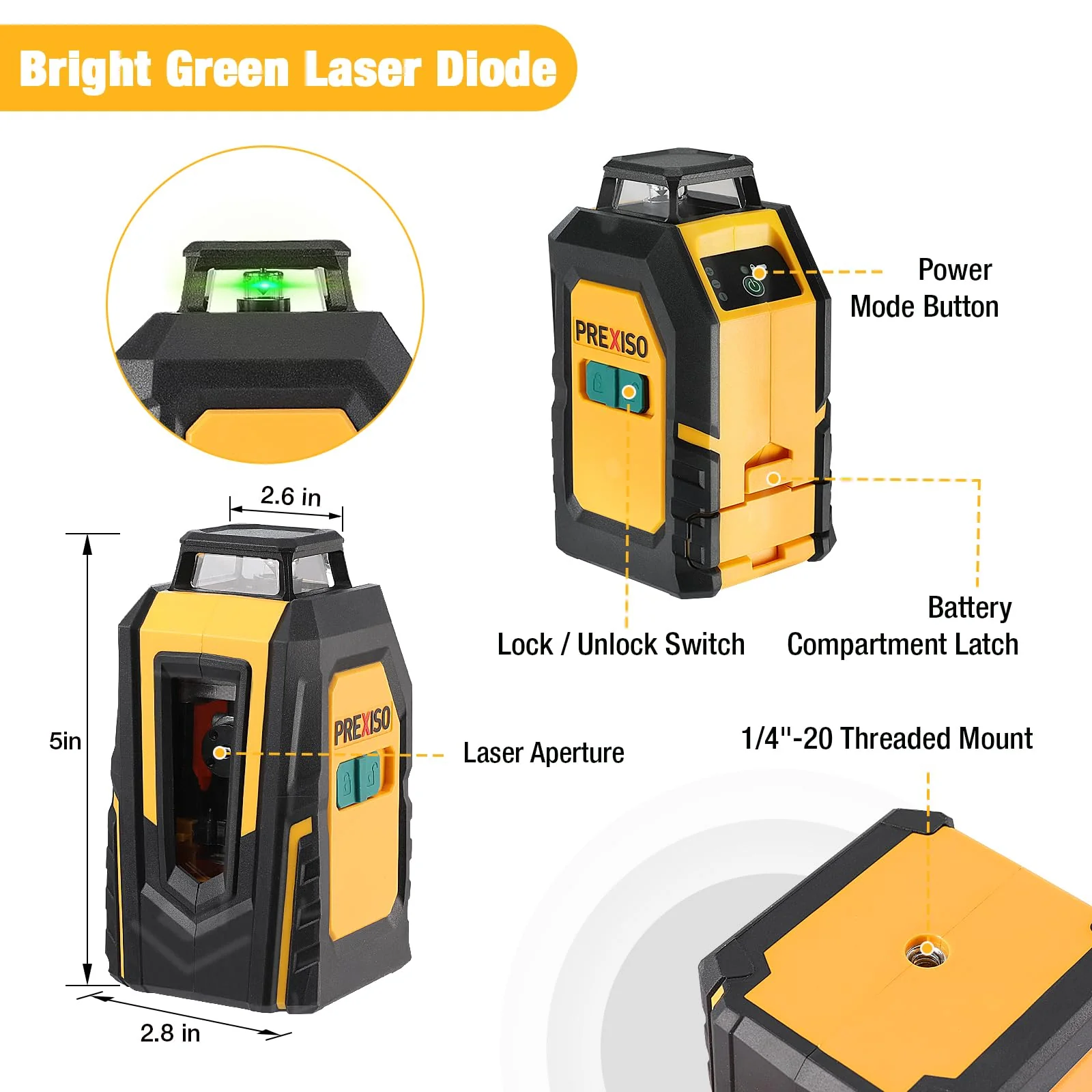 PREXISO 360° Self-Leveling Green Cross Line Laser Level with Tripod, 100Ft Range