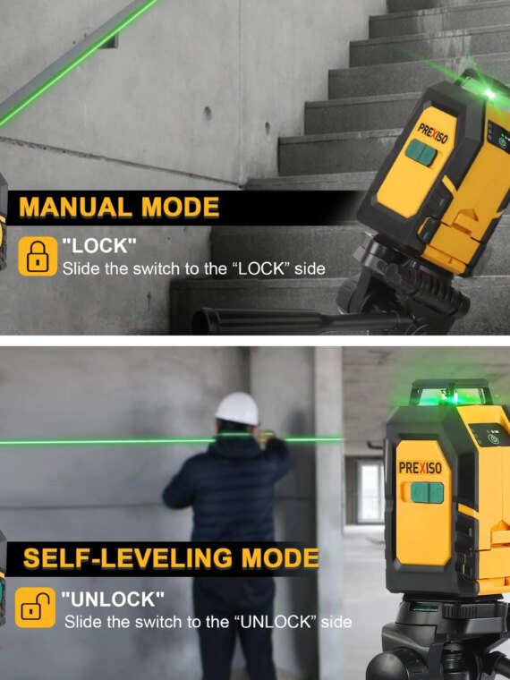 PREXISO 360° Self-Leveling Green Cross Line Laser Level with Tripod, 100Ft Range