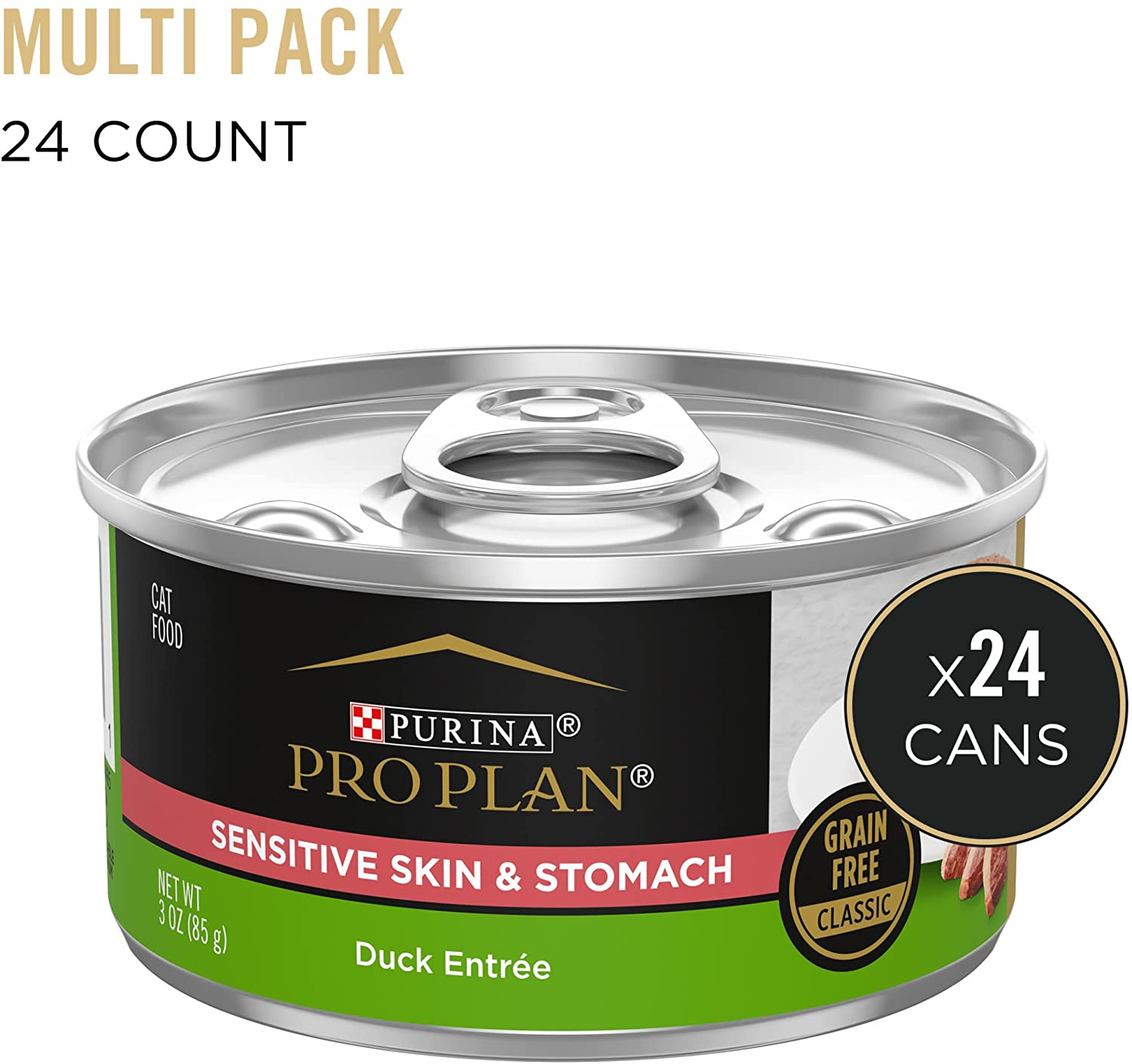 Purina Pro Plan Sensitive Skin & Stomach Duck Wet Cat Food, 24x3oz Cans, Grain-Free, High-Protein