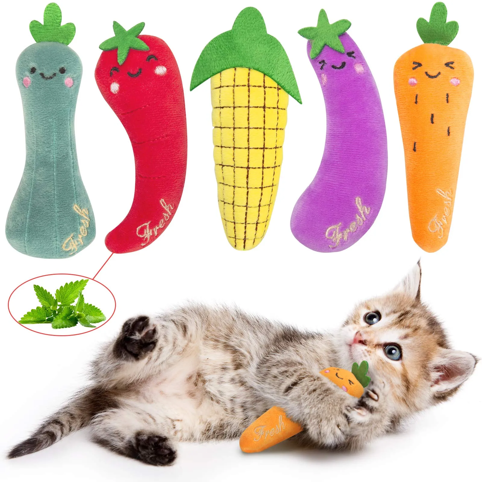 Purrfect Paws Catnip-Infused Plush Farm Toys Set for Cats - 5 Interactive Pieces
